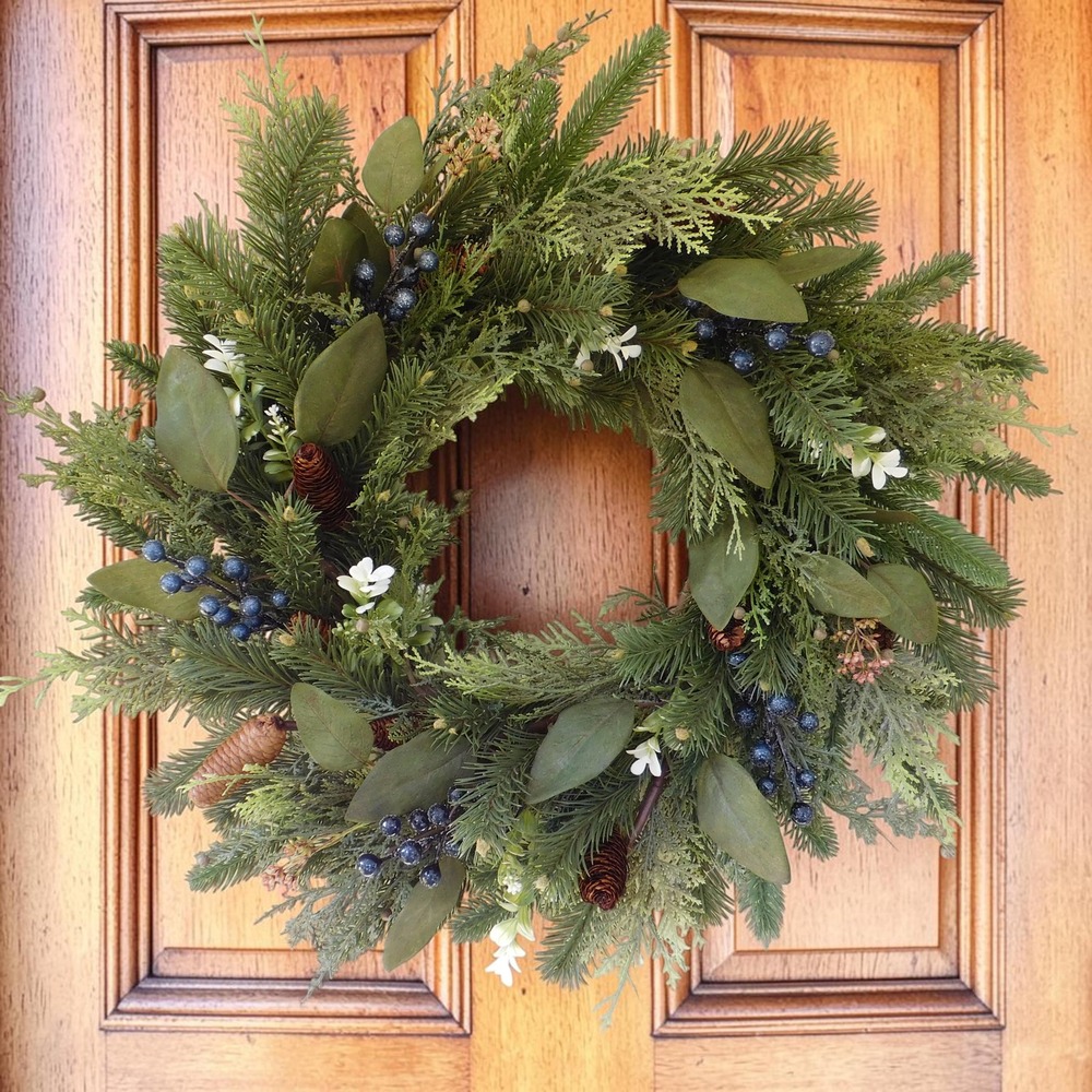 Winter Wreath for Front Door Christmas Evergreen Wreath Blue Berries Elegant